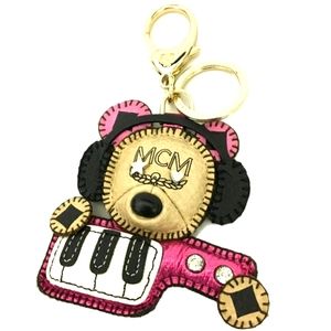 MCM LOGO BEAR CANVAS LEATHER KEY HOLDER